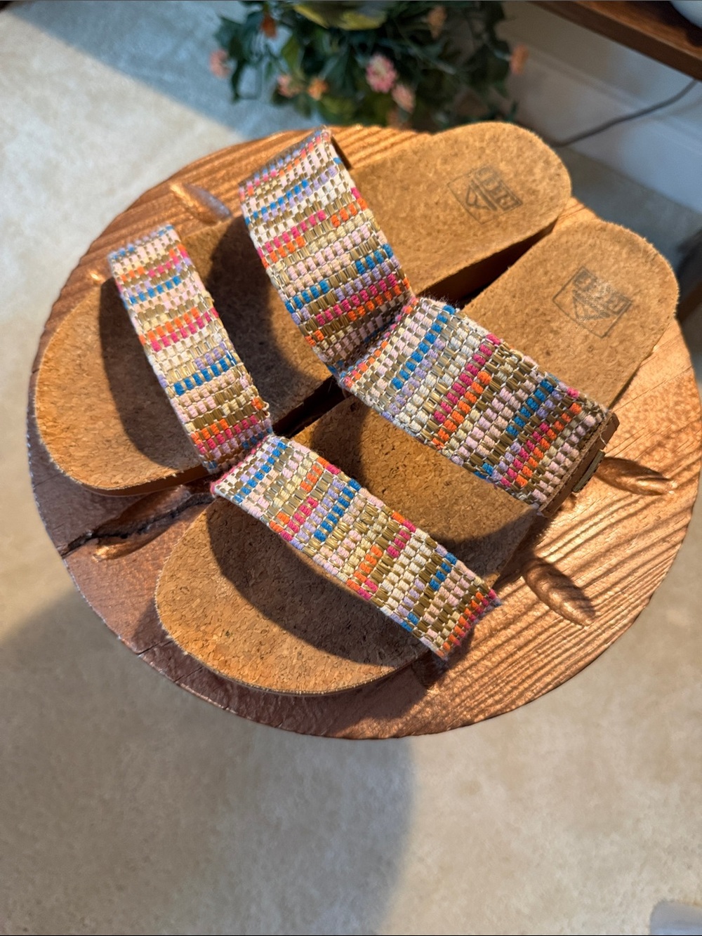 Womens Multicolor Woven Strap Sandals